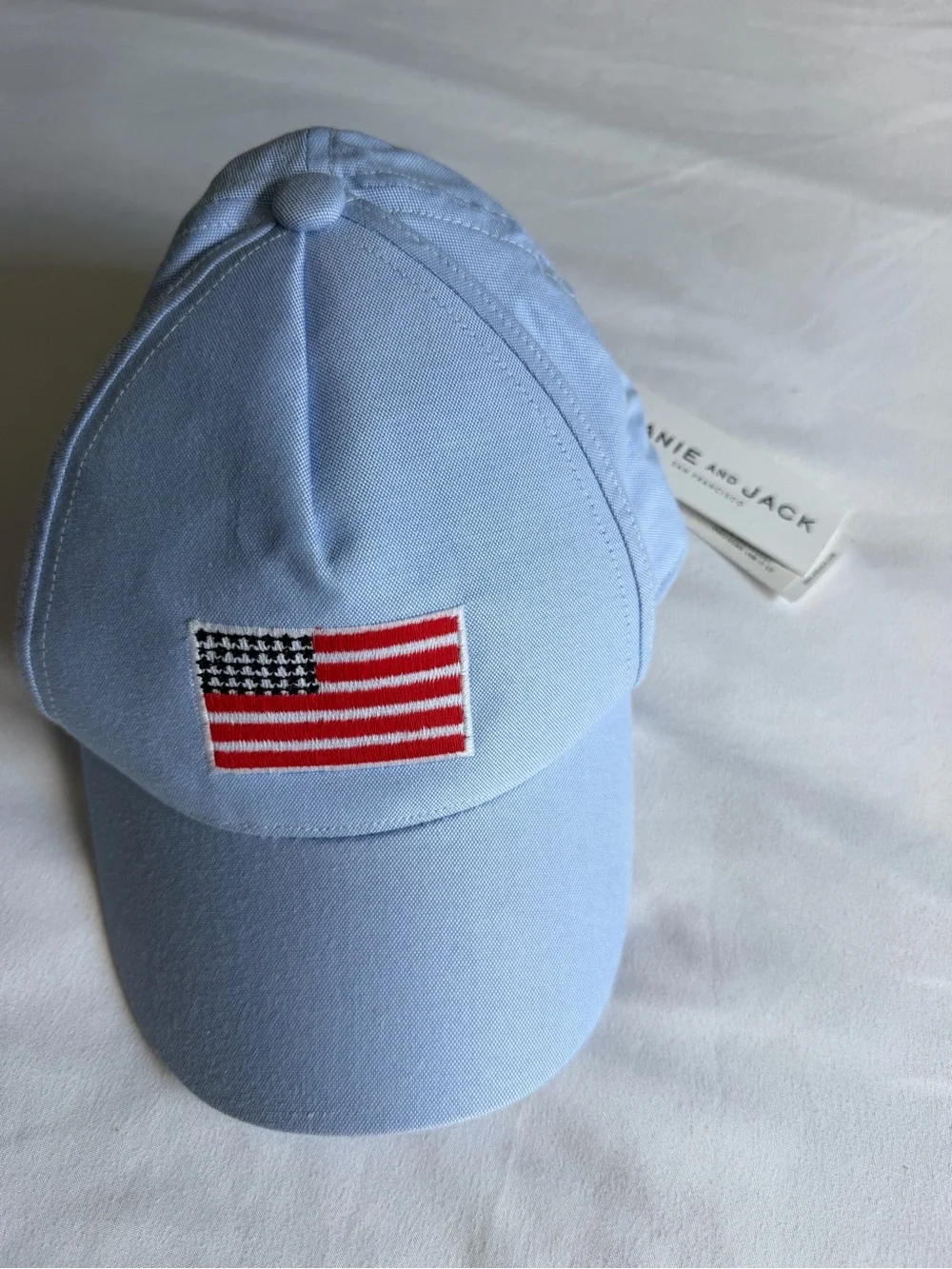 NWT Janie and Jack American Flag Embroidery Light Blue Oxford Baseball Cap